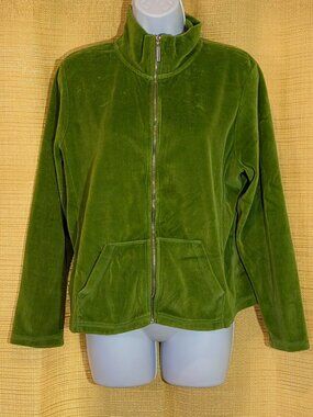 Vintage Evan-Picone Apple Green Velour Full Zip Jogging Jacket Mock Neck Large